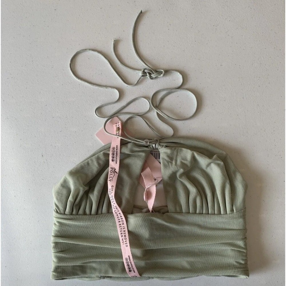 Oh Polly Green Halter Crop Bandeau Size 6 Top Boho New
